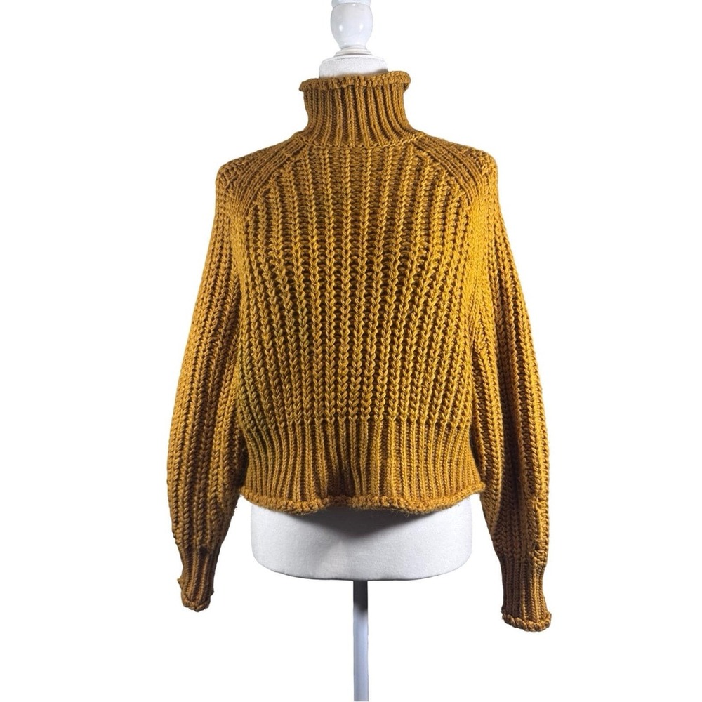 H&M Sweater Mustard Yellow Chunky Knit Turtleneck Pullover XS